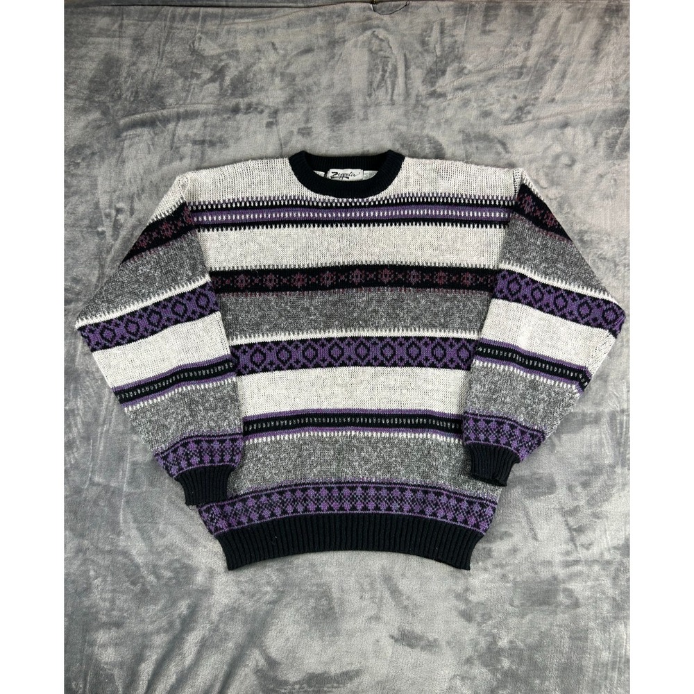 Vintage Zeppelin Sweater Men's‎ L Korea Knit Pullover 90s Grunge Purple